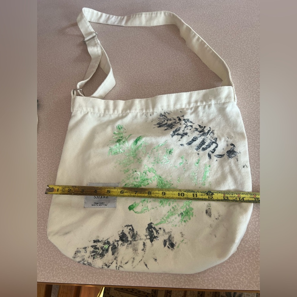 Fern prints on off white shoulder bag. Stylish Green and White Shoulder Bag.